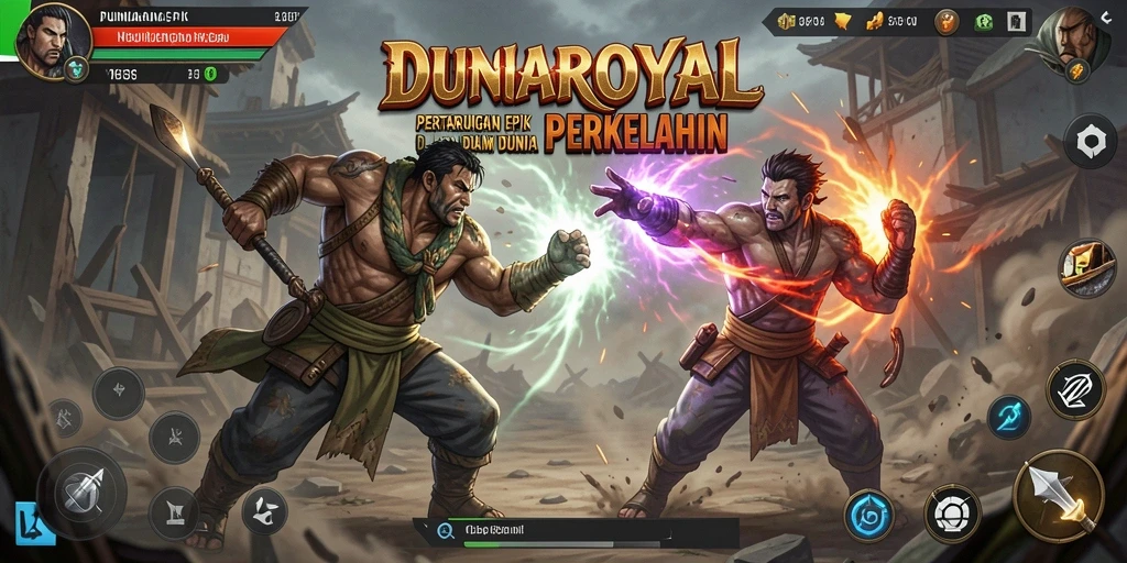 Tampilan gameplay DUNIAROYAL yang penuh aksi dan pertarungan mendebarkan.