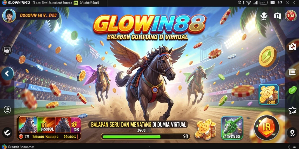 Screenshot gameplay seru GLOWIN88 yang menunjukkan balapan mendebarkan.