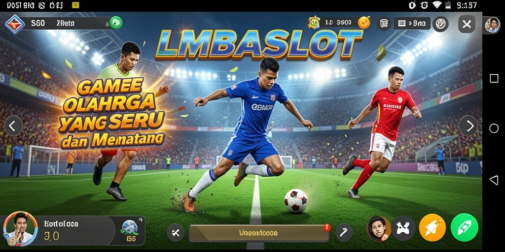 Screenshot gameplay LMBASLOT menampilkan pertandingan seru dengan atlet yang beraksi.