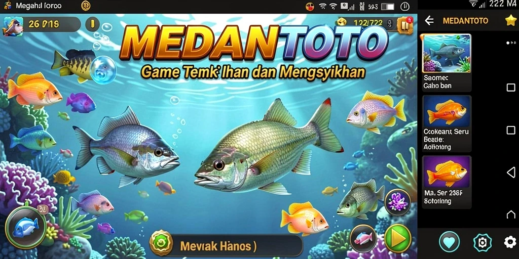 Tampilan gameplay MEDANTOTO dengan aksi menembak ikan yang seru.