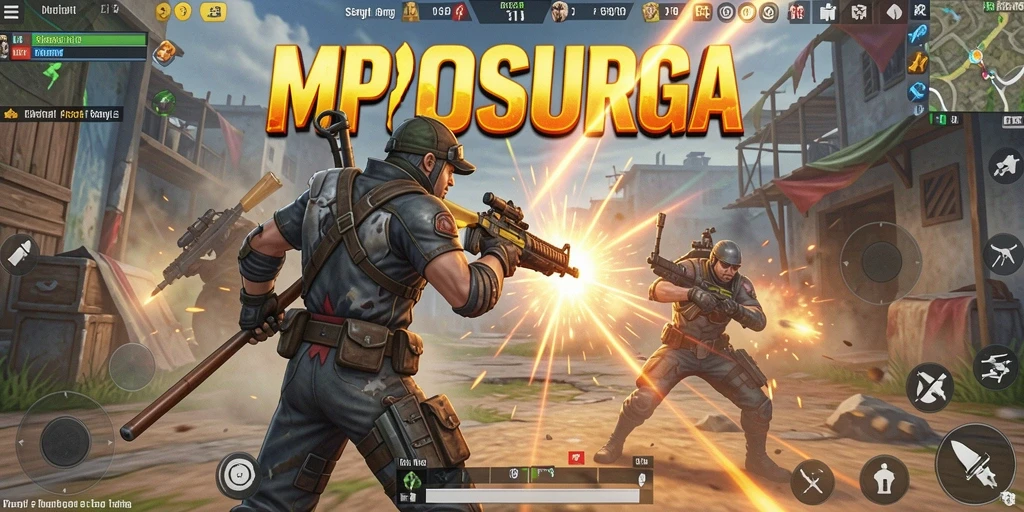 Gameplay MPOSURGA yang mendebarkan dalam pertarungan Battle Royale.