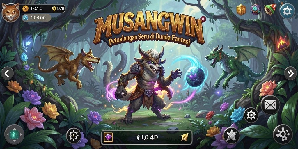 Tampilan gameplay utama MUSANGWIN dengan petualangan yang memukau.