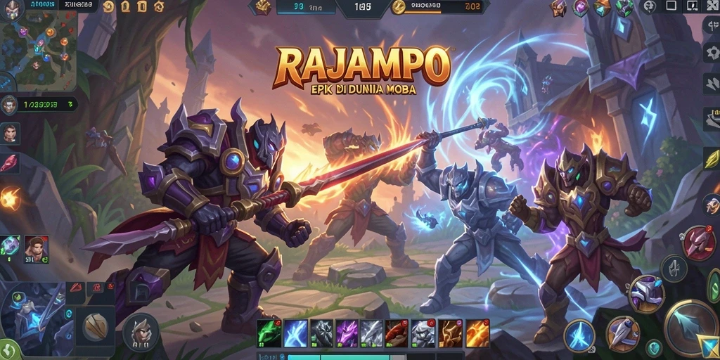 Screenshot RAJAMPO menampilkan aksi pertarungan dalam game MOBA.