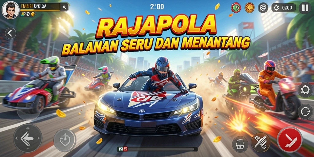 Tampilan gameplay seru dalam RAJAPOLA yang menantang kecepatan.