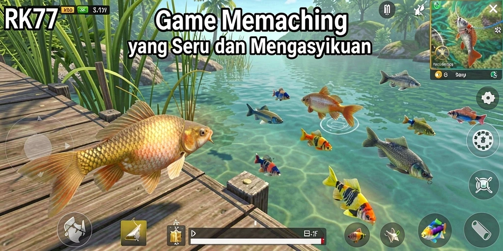 Gameplay RK77 menampilkan momen seru saat memancing ikan besar.