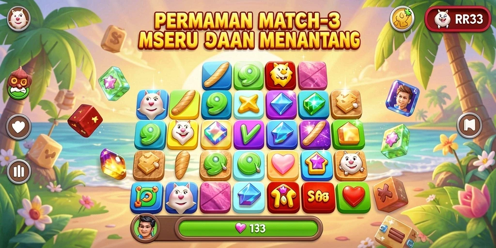 Gameplay match-3 yang menantang dan menghibur di RR33.