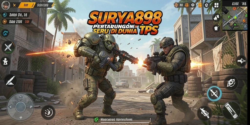 Screenshot gameplay SURYA898 yang menunjukkan aksi pertempuran intens di TPS.