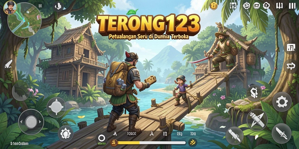 Screenshot gameplay <strong>TERONG123</strong> menampilkan alam luas dan karakter petualang.