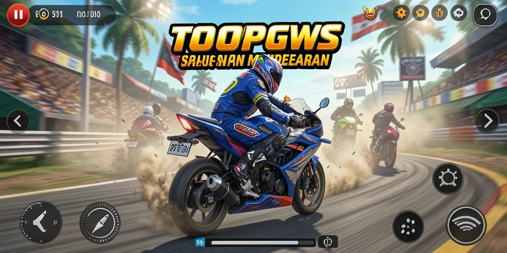 Gameplay seru TOOPGWS dengan balapan motor yang mendebarkan.