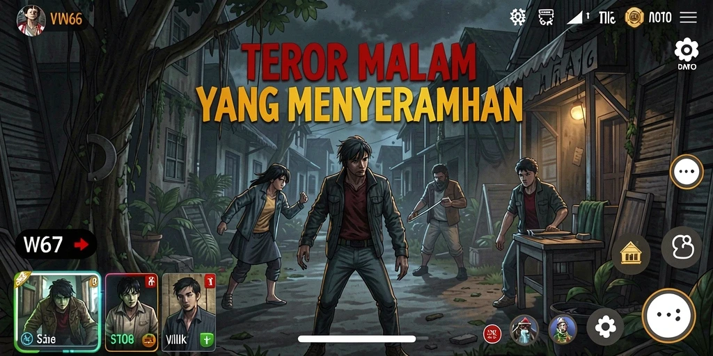 Tampilan gameplay W67 menampilkan suasana gelap dan mencekam.