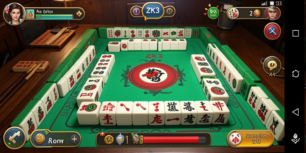Screenshot gameplay ZK3 yang seru dan penuh tantangan Mahjong.